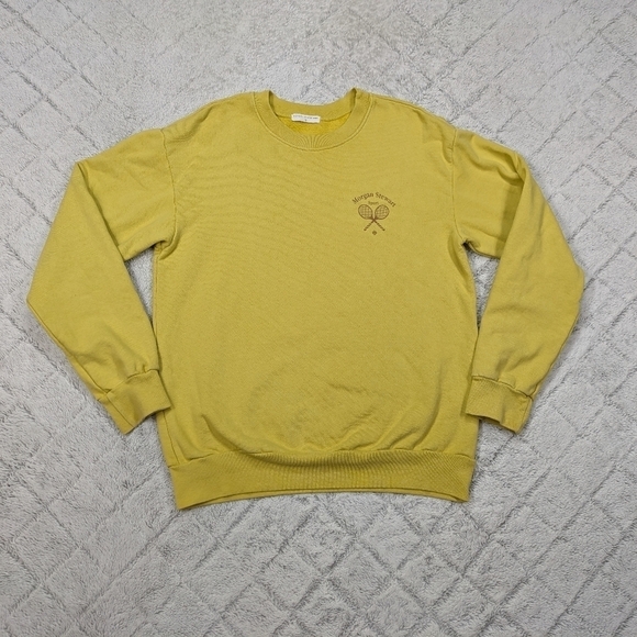 Morgan Stewart Sweatshirt Women's L Yellow Sport Tennis Crew Cotton French Terry - Picture 1 of 7